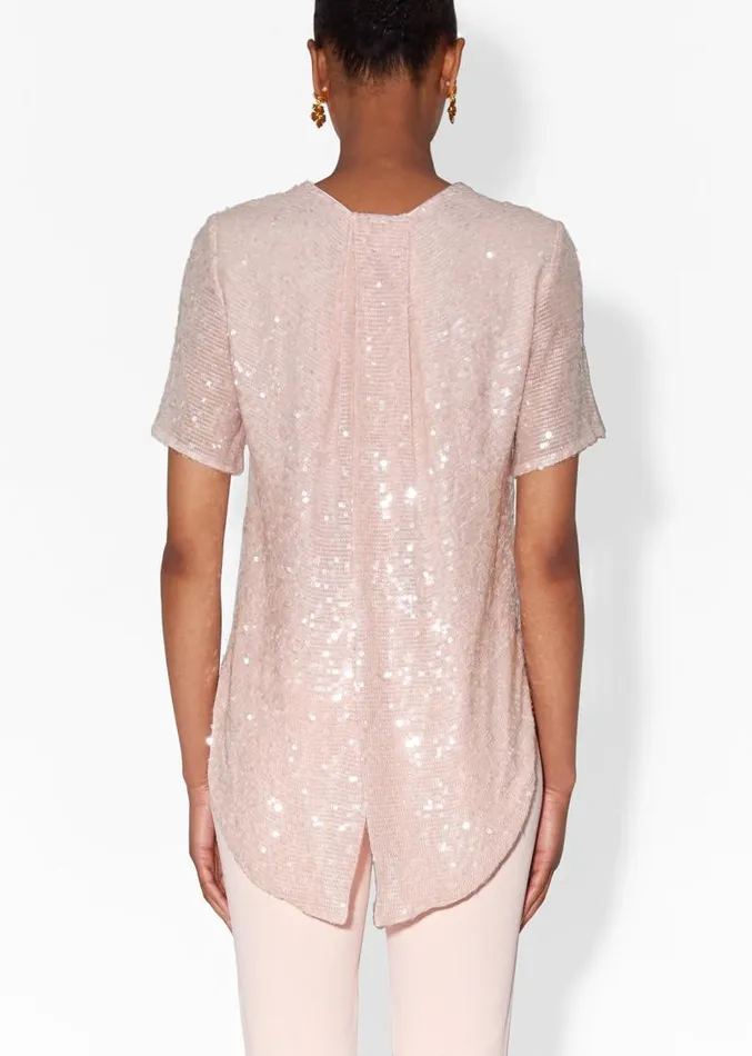 Adam Lippes Tops Cross Back TShirt In Embroidered Sequin Blush 8211 Women