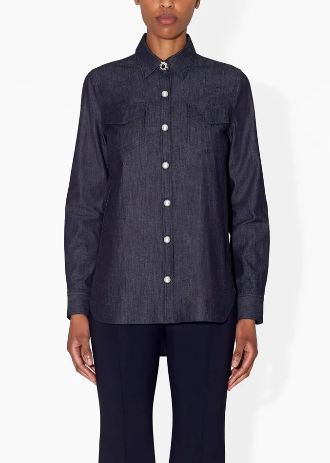 Adam Lippes Tops Menwear Shirt In Chambray Indigo 8211 Women
