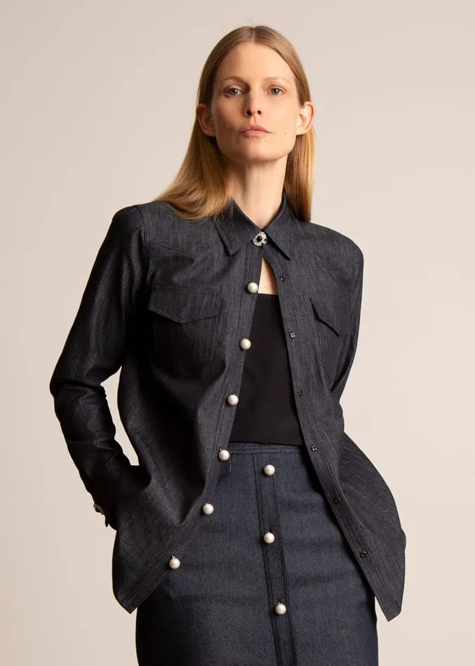 Adam Lippes Tops Menwear Shirt In Chambray Indigo 8211 Women