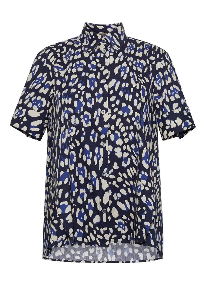 Adam Lippes Tops Short Sleeve Trapeze Top In Printed Poplin Blue Leopard 8211 Women