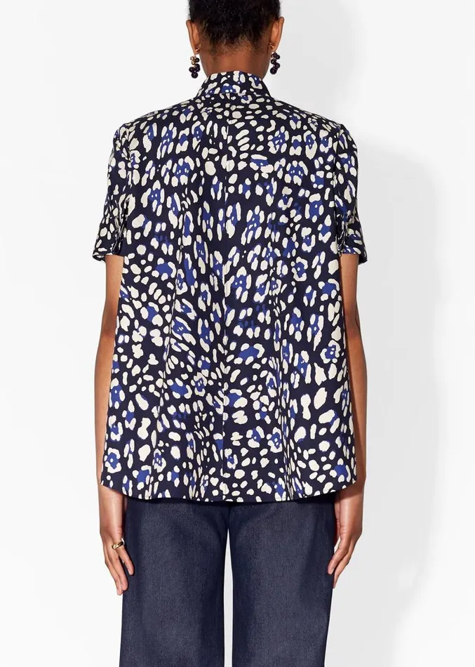 Adam Lippes Tops Short Sleeve Trapeze Top In Printed Poplin Blue Leopard 8211 Women