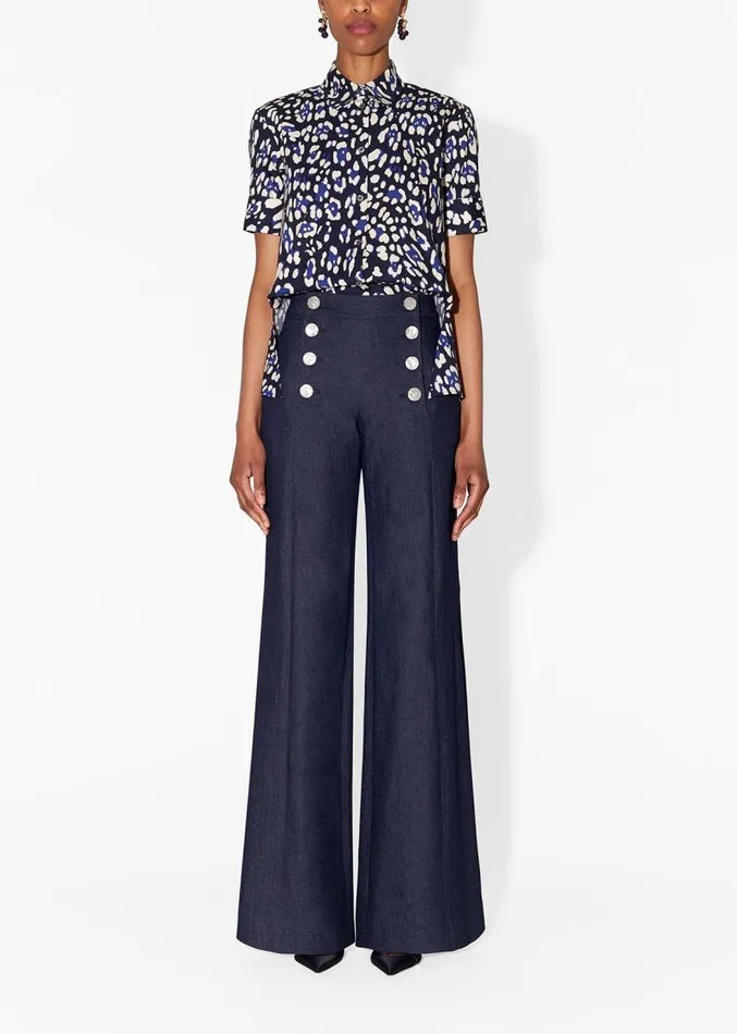 Adam Lippes Tops Short Sleeve Trapeze Top In Printed Poplin Blue Leopard 8211 Women
