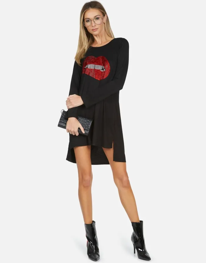 Adora X Crystal Biting Lip Black Women039s Lauren Moshi Dresses