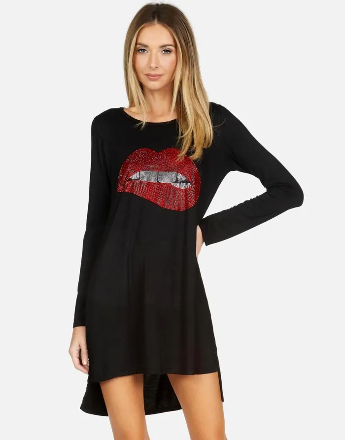Adora X Crystal Biting Lip Black Women039s Lauren Moshi Dresses