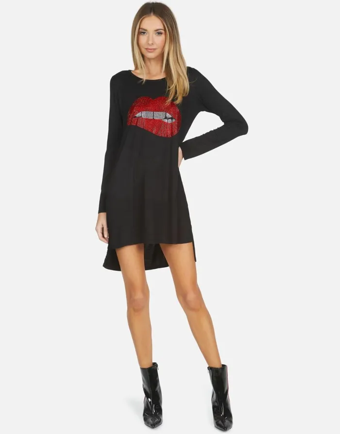 Adora X Crystal Biting Lip Black Women039s Lauren Moshi Dresses