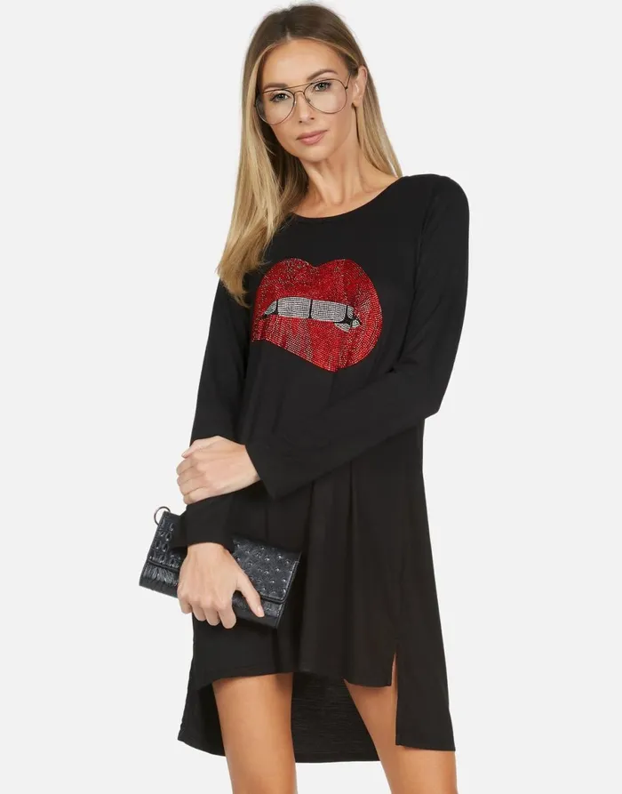 Adora X Crystal Biting Lip Black Women039s Lauren Moshi Dresses