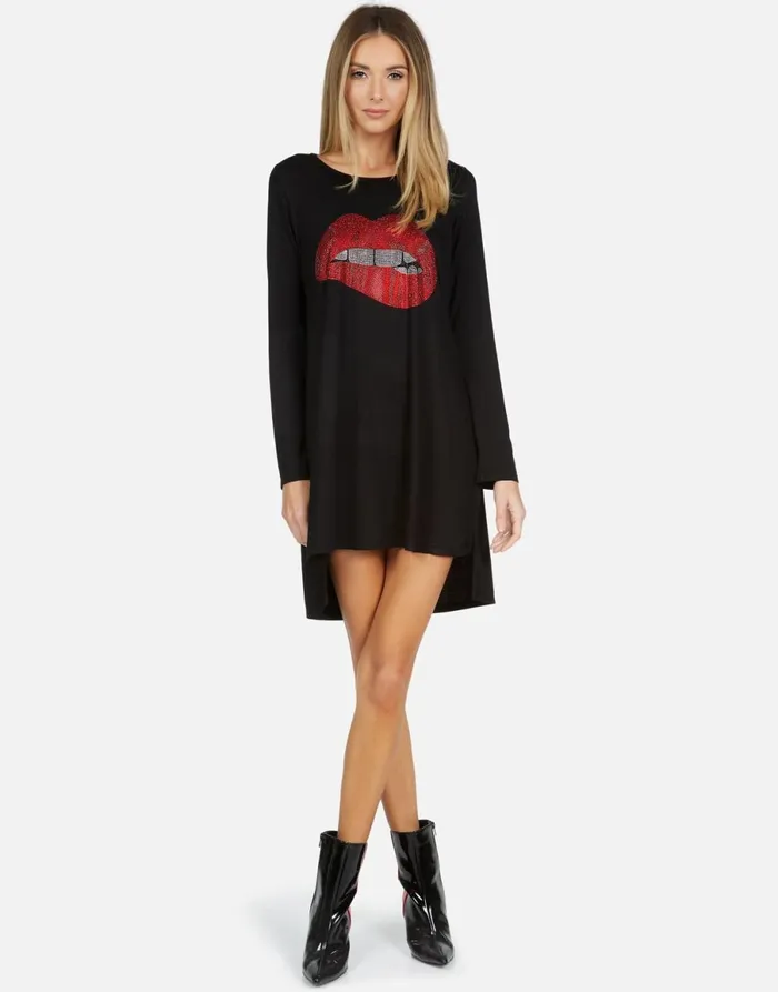 Adora X Crystal Biting Lip Black Women039s Lauren Moshi Dresses