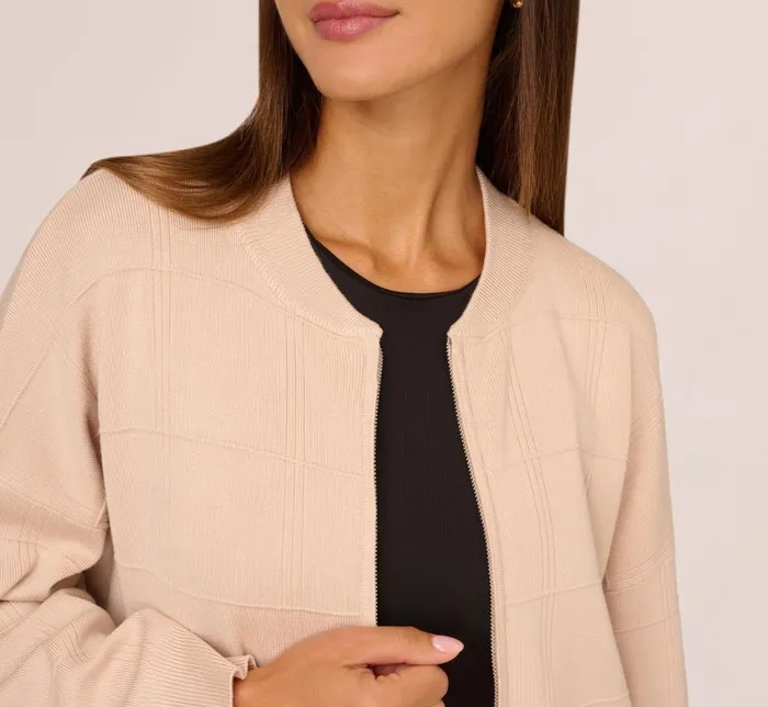 Adrianna Papell Coord Sets Long Sleeve Zip Front Sweater Bomber In Champagne Blush 8211 Women