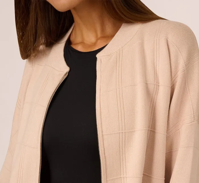 Adrianna Papell Coord Sets Long Sleeve Zip Front Sweater Bomber In Champagne Blush 8211 Women