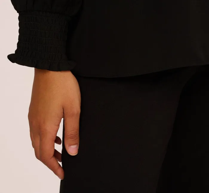 Adrianna Papell Coord Sets Ruffle Tie Neck Top With Smocked Long Sleeves In Black 8211 Women
