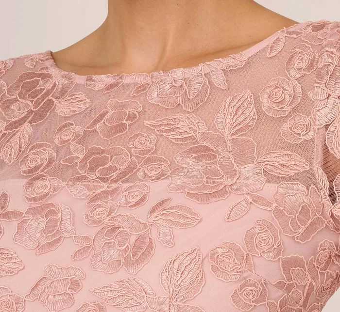 Adrianna Papell Day Dresses Bell Sleeve Rose Embroidered Sheath Dress In Dusty Rose 8211 Women