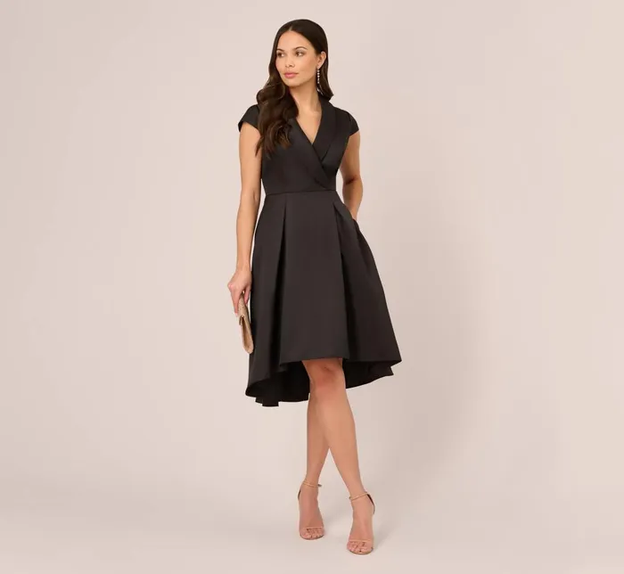 Adrianna Papell Day Dresses Cap Sleeve Mikado Midi Dress With High Low Skirt In Black 8211 Women