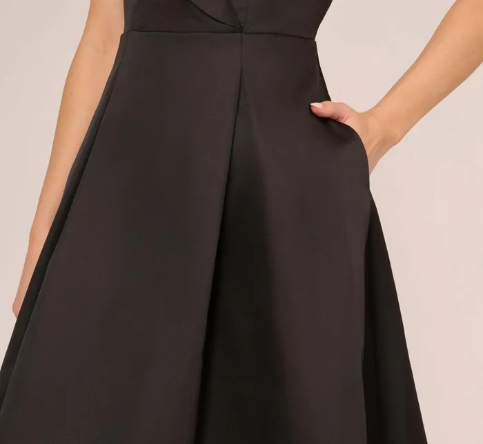 Adrianna Papell Day Dresses Cap Sleeve Mikado Midi Dress With High Low Skirt In Black 8211 Women