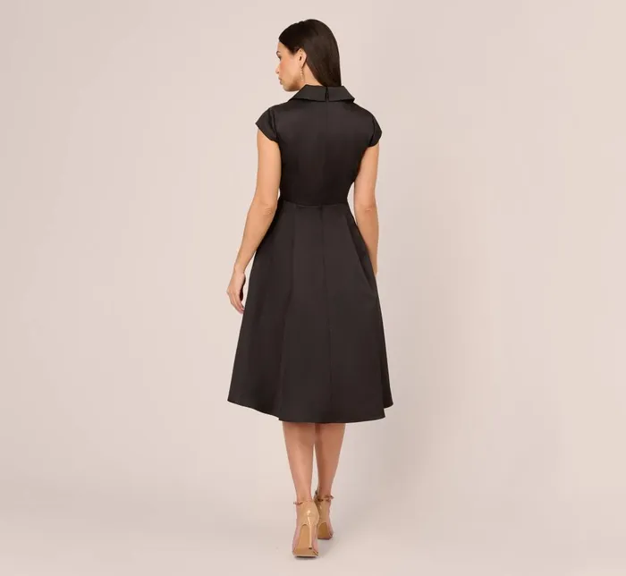 Adrianna Papell Day Dresses Cap Sleeve Mikado Midi Dress With High Low Skirt In Black 8211 Women