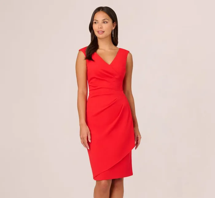 Adrianna Papell Day Dresses Crepe Sheath Dress With Draped Details In Red Crush 8211 Women