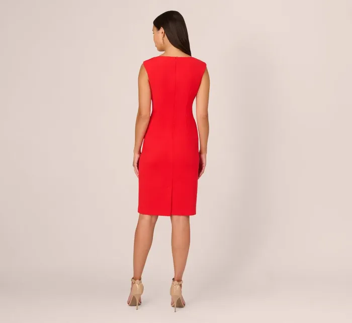 Adrianna Papell Day Dresses Crepe Sheath Dress With Draped Details In Red Crush 8211 Women
