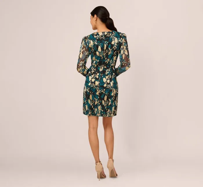 Adrianna Papell Day Dresses Crinkle Foil Wrap Dress In Teal Sapphire Gold 8211 Women
