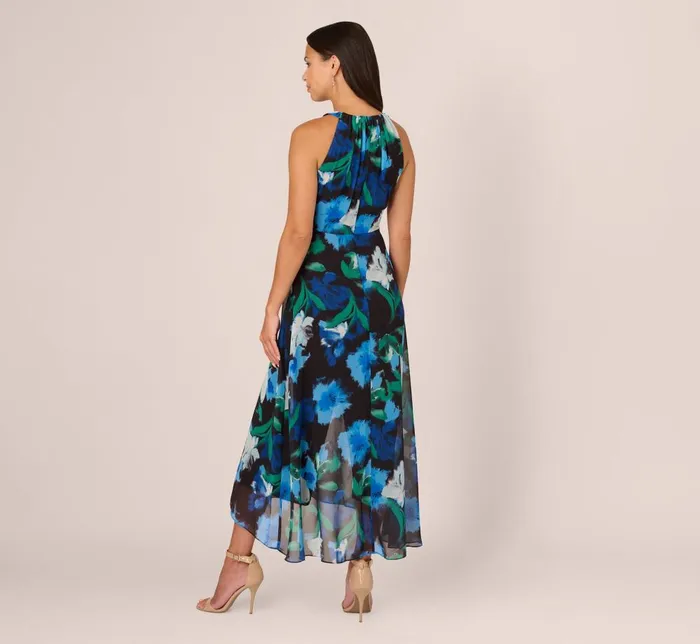 Adrianna Papell Day Dresses Floral Print Chiffon Cropped Jumpsuit With Wide Legs In Black Multi 8211 Women