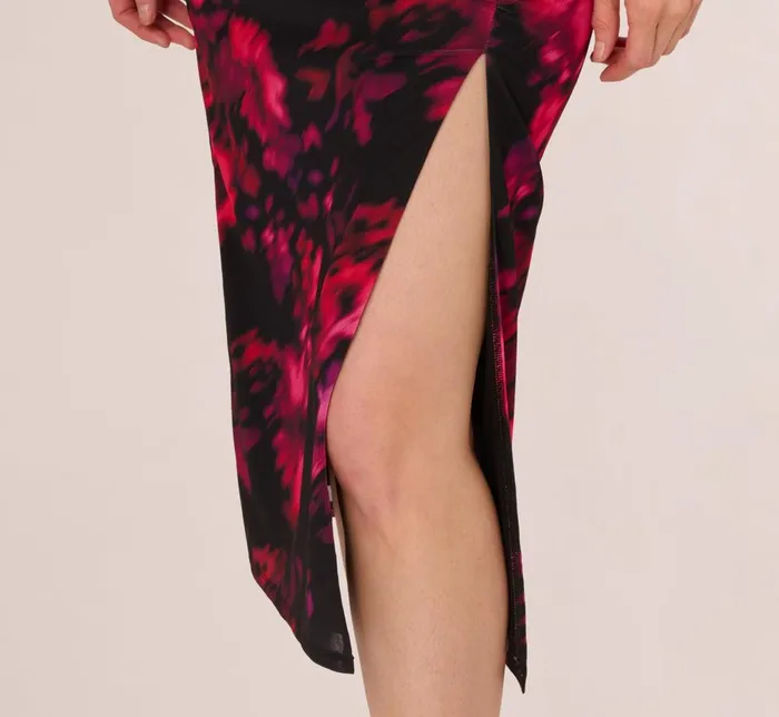 Adrianna Papell Day Dresses Floral Print Jersey Ankle Length Dress With Draped Details In Black Pink Multi 8211 Women