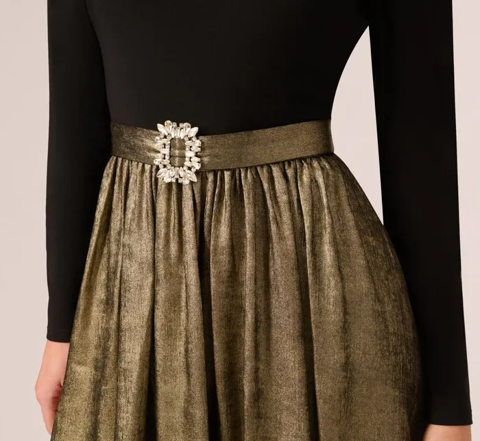 Adrianna Papell Day Dresses Jersey Metallic Combo Short Dress In Black Gold 8211 Women