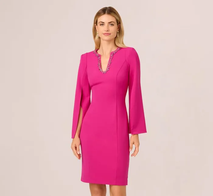 Adrianna Papell Day Dresses Knit Crepe Jewel Short Dress In Berry Rose 8211 Women