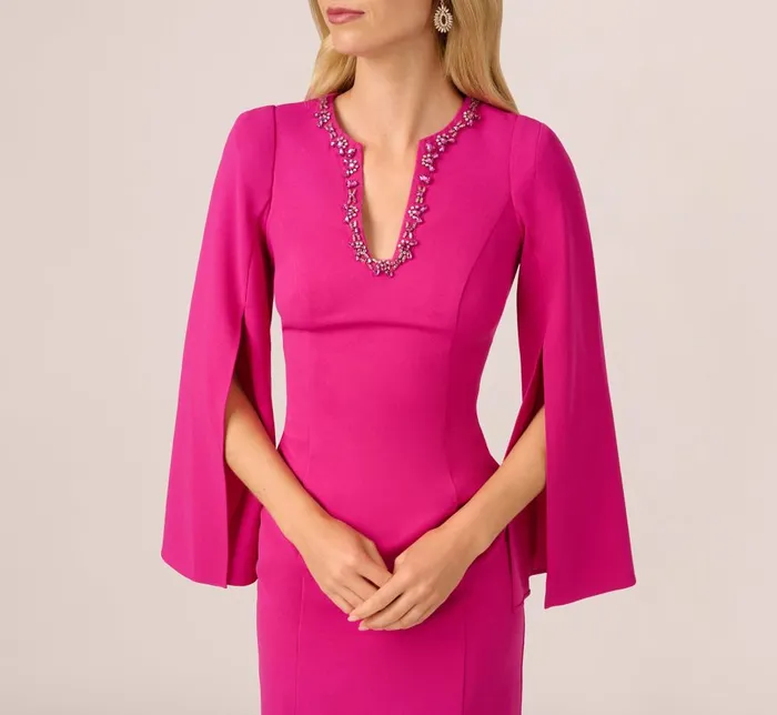 Adrianna Papell Day Dresses Knit Crepe Jewel Short Dress In Berry Rose 8211 Women