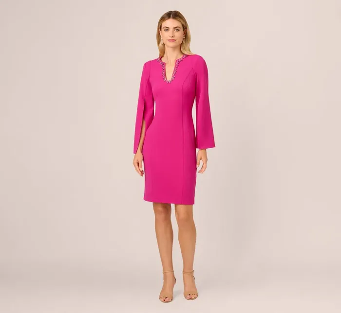 Adrianna Papell Day Dresses Knit Crepe Jewel Short Dress In Berry Rose 8211 Women