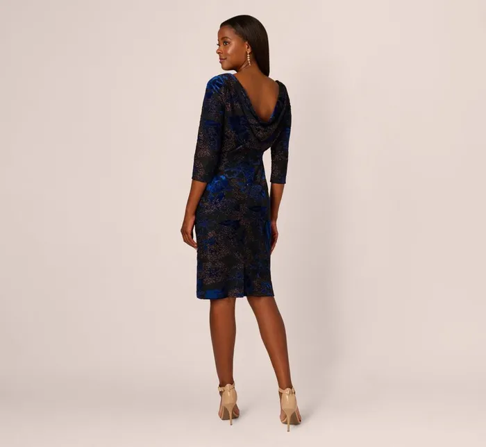 Adrianna Papell Day Dresses Metallic Burnout Velvet Dress With Shirred Details In Black Blue 8211 Women