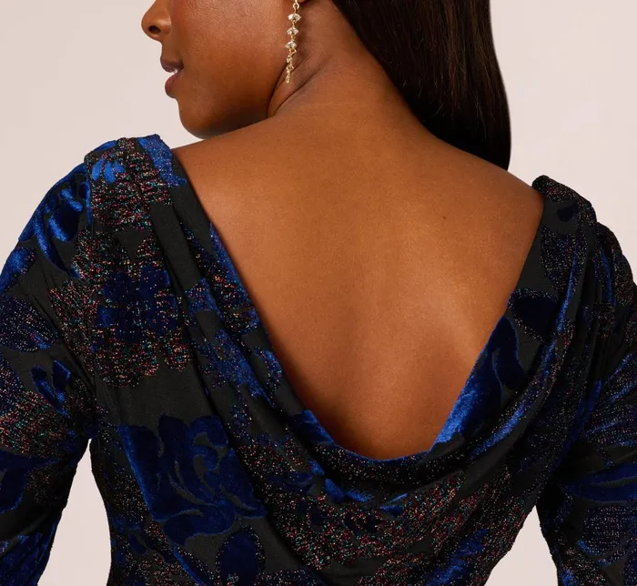 Adrianna Papell Day Dresses Metallic Burnout Velvet Dress With Shirred Details In Black Blue 8211 Women