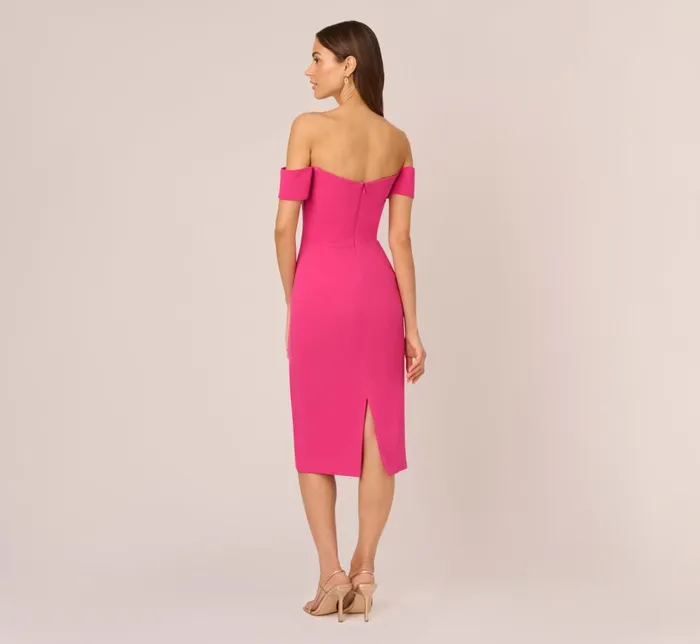 Adrianna Papell Day Dresses Off The Shoulder Midi Dress With Sweetheart Neckline In Brilliant Fuchsia 8211 Women