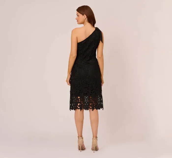 Adrianna Papell Day Dresses One Shoulder Lace Sheath Dress With Bow Accent In Black 8211 Women