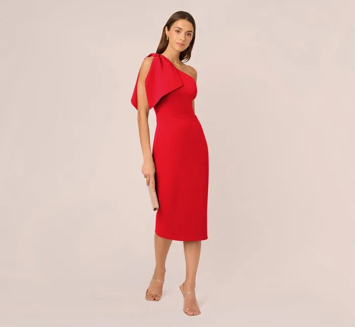 Adrianna Papell Day Dresses One Shoulder Midi Dress With Bow Accent In Red 8211 Women