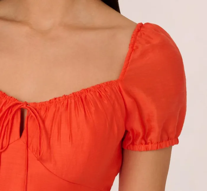 Adrianna Papell Day Dresses Shirred Fit And Flare Dress With Puff Short Sleeves In Orange Spice 8211 Women