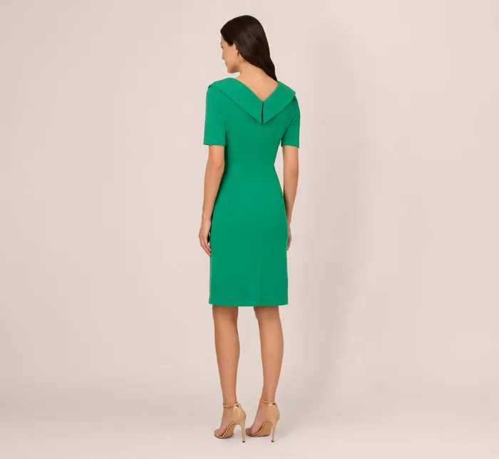 Adrianna Papell Day Dresses Short Sleeves Sheath Dress With Asymmetrical Neckline In Vivid Green 8211 Women