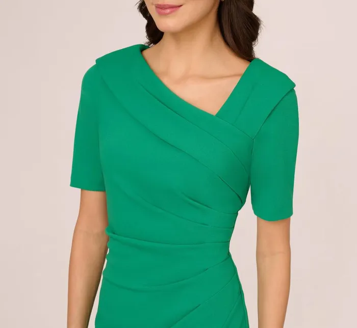 Adrianna Papell Day Dresses Short Sleeves Sheath Dress With Asymmetrical Neckline In Vivid Green 8211 Women