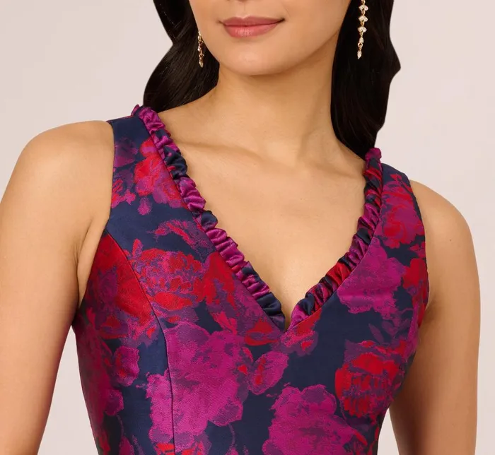 Adrianna Papell Day Dresses Sleeveless Floral Jacquard Midi Dress With High Low Skirt In Navy Multi 8211 Women