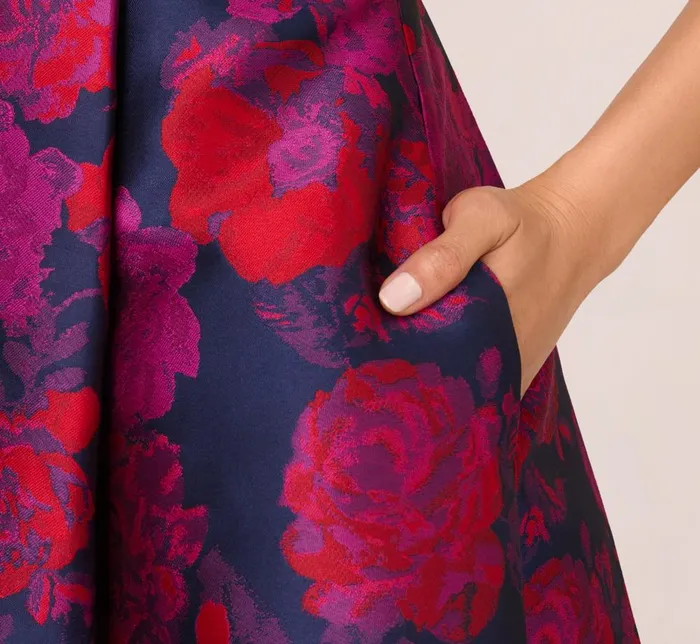 Adrianna Papell Day Dresses Sleeveless Floral Jacquard Midi Dress With High Low Skirt In Navy Multi 8211 Women