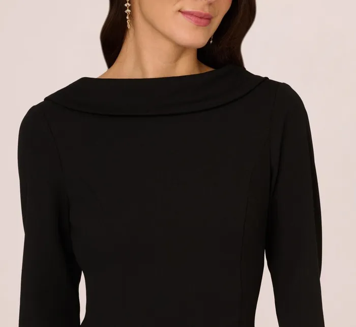 Adrianna Papell Day Dresses Three Quarter Sleeve Crepe Midi Dress With Rolled Neck In Black 8211 Women