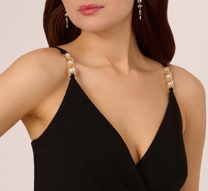 Adrianna Papell Day Dresses Wide Leg Jumpsuit With Pearl Chain Spaghetti Straps In Black 8211 Women