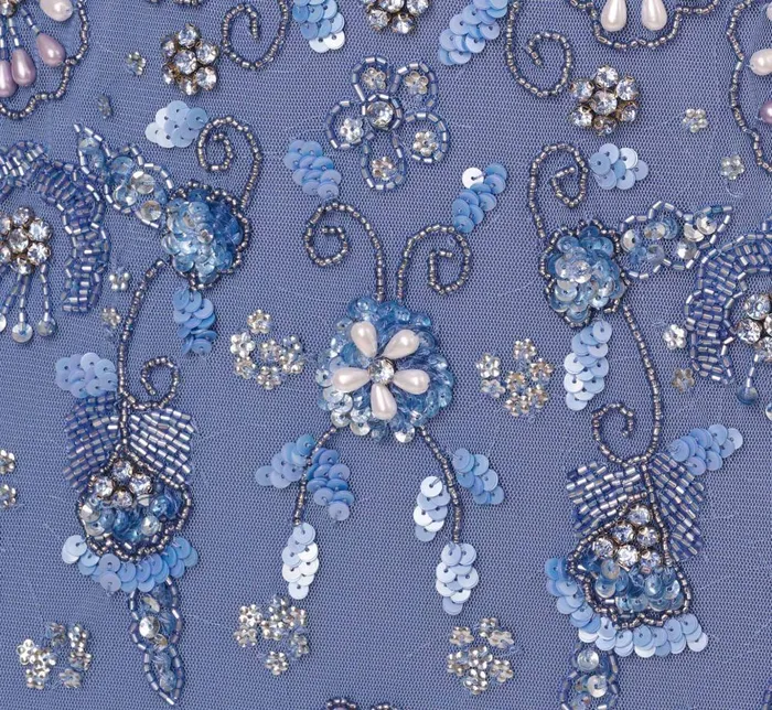 Adrianna Papell Formal Dresses 3d Floral Beaded Mermaid Gown With Sheer Short Sleeves In French Blue 8211 Women