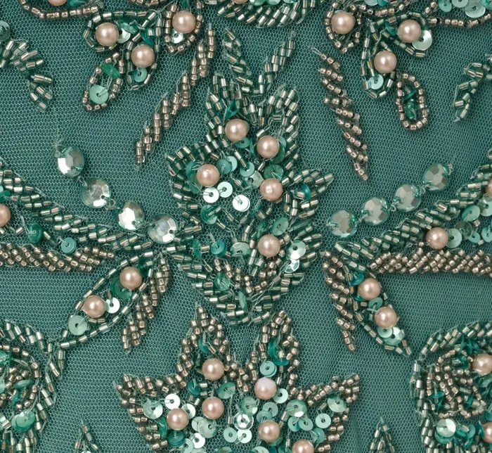 Adrianna Papell Formal Dresses Beaded Mermaid Gown With Sheer Petal Sleeves In Green Slate 8211 Women