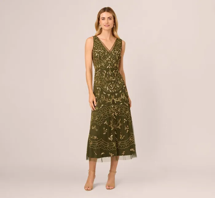 Adrianna Papell Formal Dresses HandBeaded AnkleLength Dress In Olive 8211 Women