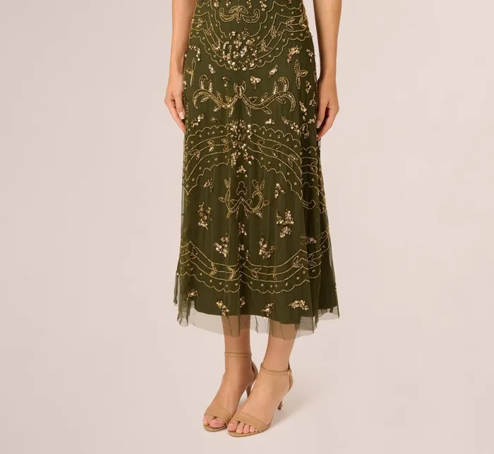 Adrianna Papell Formal Dresses HandBeaded AnkleLength Dress In Olive 8211 Women
