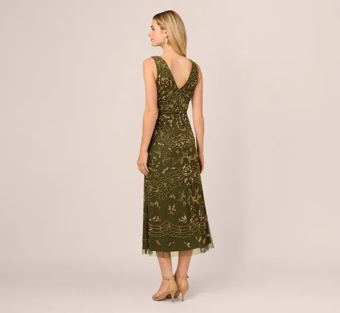 Adrianna Papell Formal Dresses HandBeaded AnkleLength Dress In Olive 8211 Women