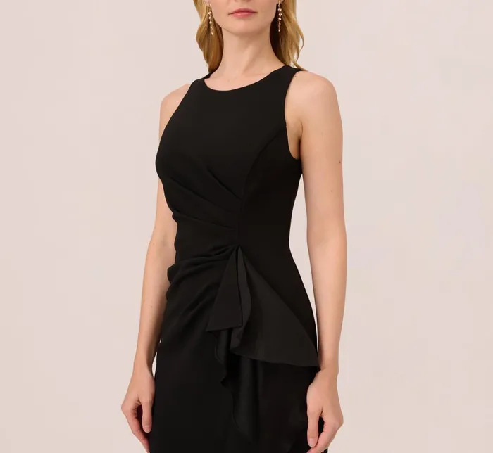 Adrianna Papell Formal Dresses High Low Crepe Halter Gown With Organza Draping In Black 8211 Women