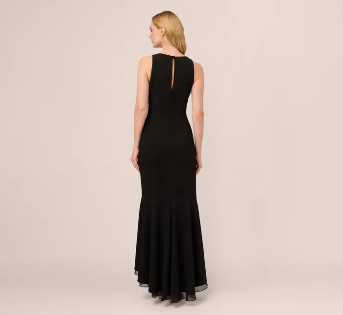Adrianna Papell Formal Dresses High Low Crepe Halter Gown With Organza Draping In Black 8211 Women