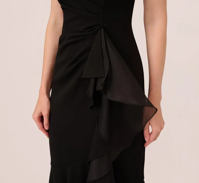Adrianna Papell Formal Dresses High Low Crepe Halter Gown With Organza Draping In Black 8211 Women