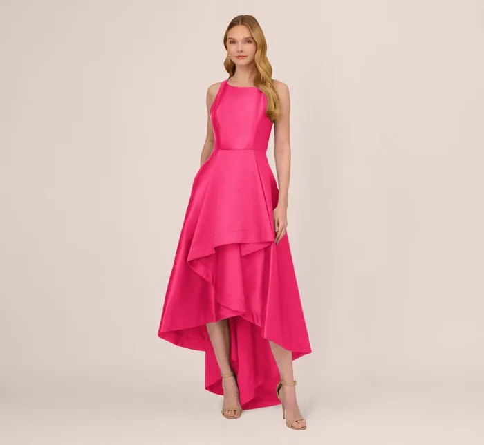 Adrianna Papell Formal Dresses High Low Mikado Gown With Asymmetrical Detail In Electric Pink 8211 Women