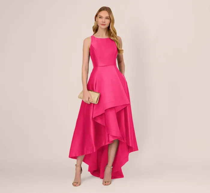 Adrianna Papell Formal Dresses High Low Mikado Gown With Asymmetrical Detail In Electric Pink 8211 Women