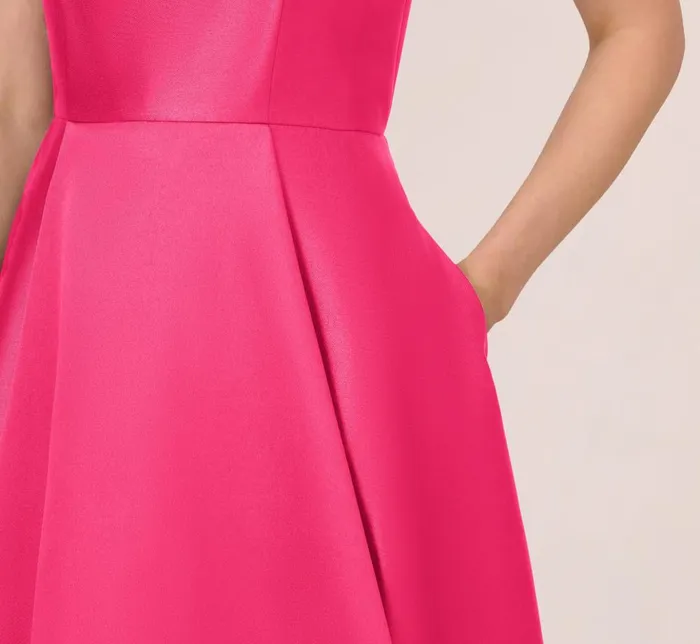 Adrianna Papell Formal Dresses High Low Mikado Gown With Asymmetrical Detail In Electric Pink 8211 Women
